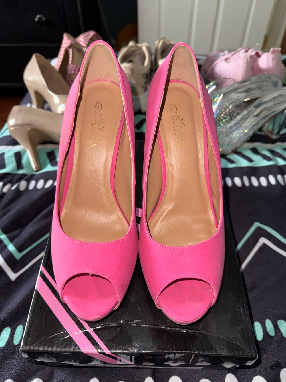 Journee Collection Hot Pink Peep-Toe Pumps
